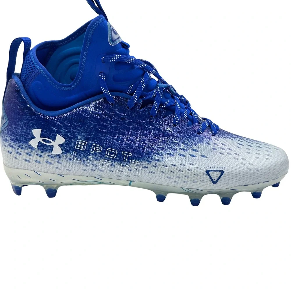 NEW Under Armour Spotlight Franchise RM Blue White‎ Football Cleats Mens Size 10